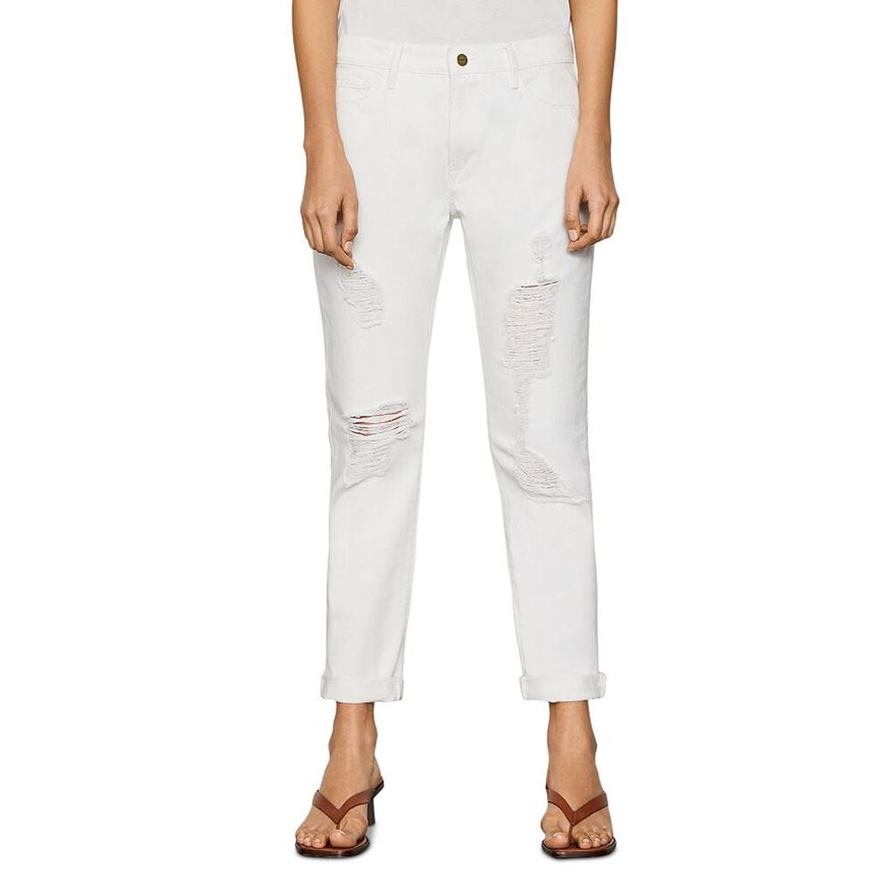 FRAME Le Garcon Mid Rise Straight Fit Rumpled Blanc Rips Jean 26 US 2 Minimalist - Picture 5 of 7